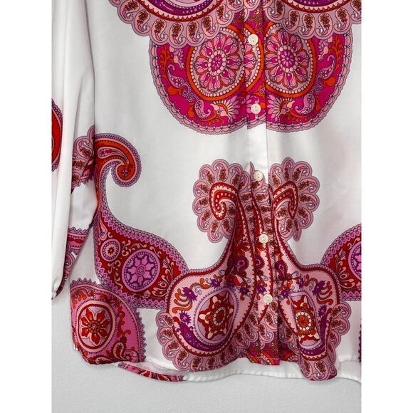 Collection by Cezele Paisley Hot Pink Orange Flowy Top Button Down Small Size S - Picture 14 of 16